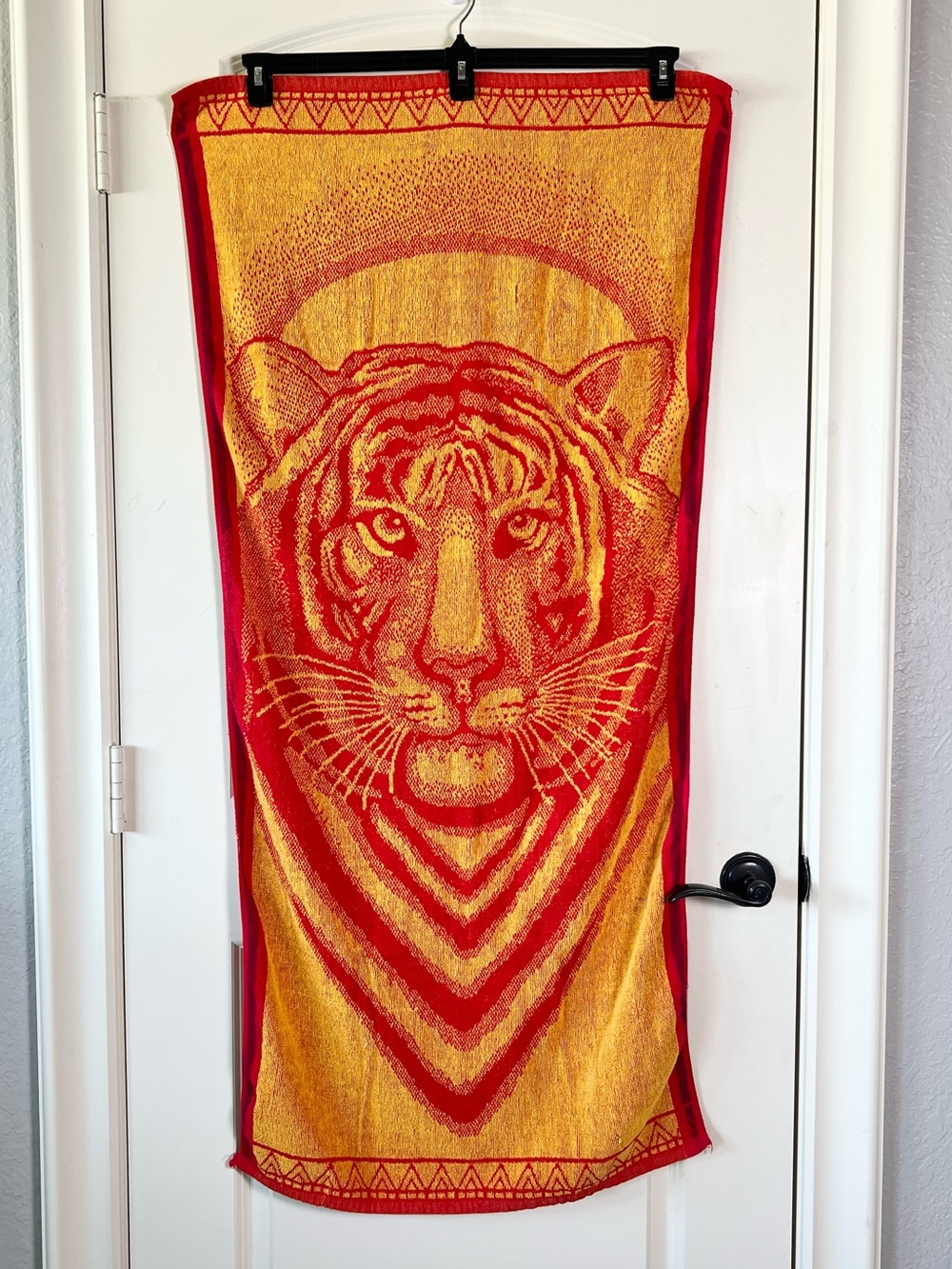 Vintage Franco Tiger Beach Towel Red Orange Velvet Plush Cotton Big Cat Wrap